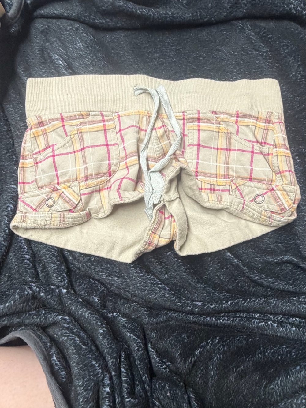 SO Beige Plaid Drawstring Women’s Athletic Shorts
